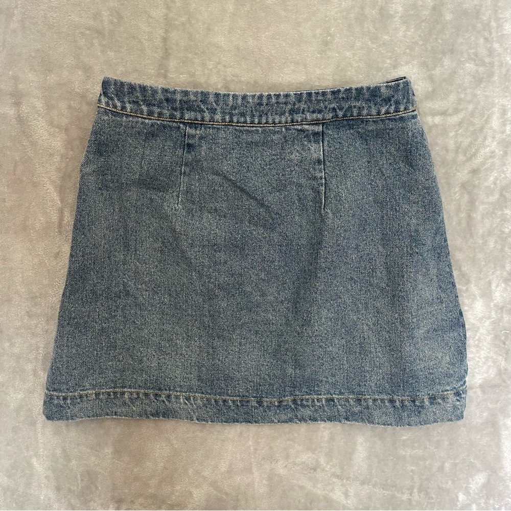 Lulus Denim Skirt Womens Small Blue Jean Button Front Mini Cotton Wrap Style - Picture 6 of 8
